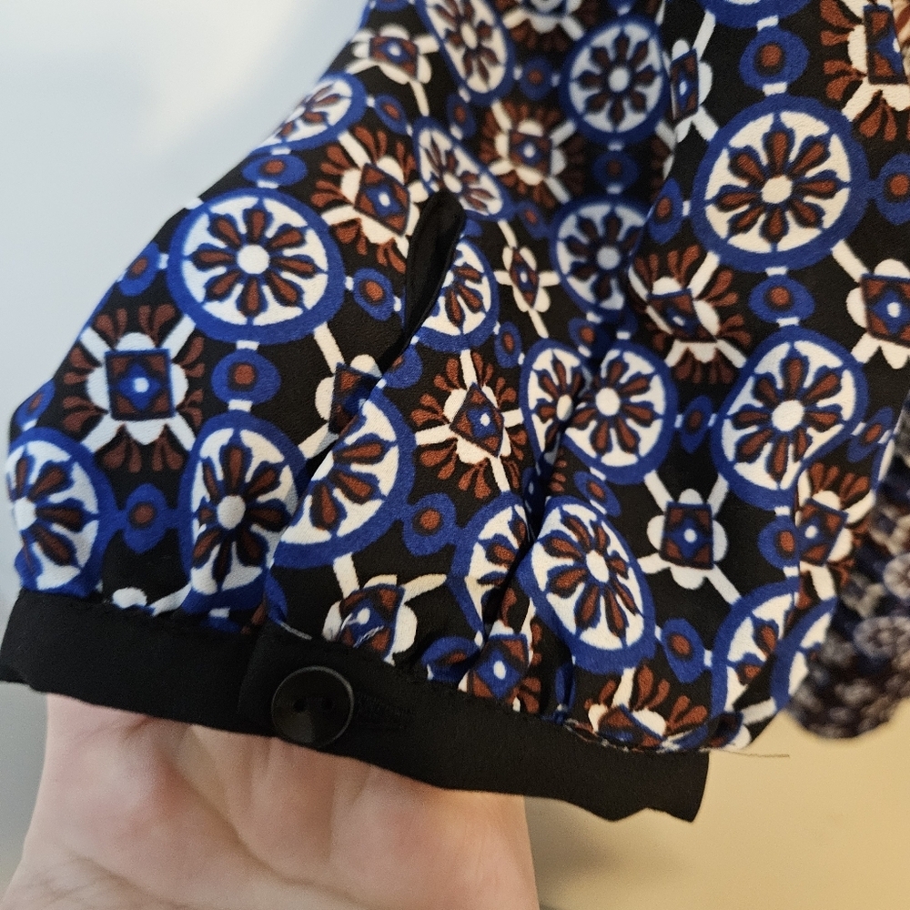 Zac & Rachel Women's Patterned Top Blue Brown Boho Lightweight Tunic Blouse - Picture 5 of 10